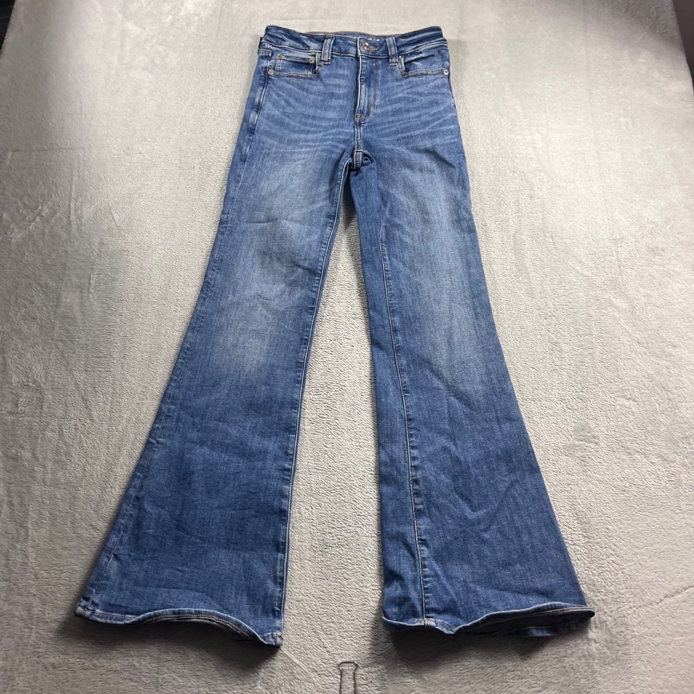 American Eagle Super Hi-Rise Flare Jeans Women 2 Regular Blue Next Level Stretch